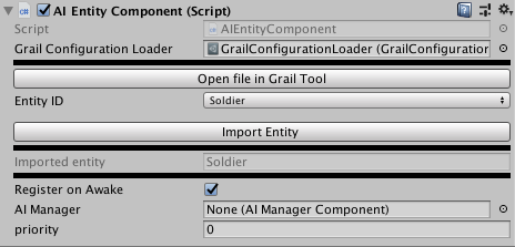 Exemplar AIEntityComponent inspector